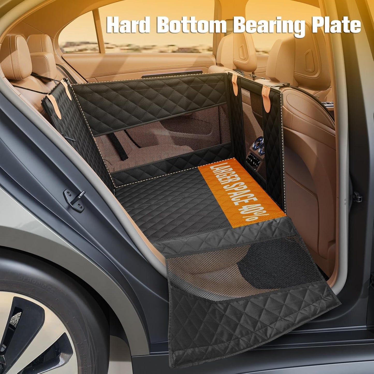 PETICON Dog Booster Car Seat, Waterproof Back Seat Extender for Dogs with 3 Mesh Windows, Dog Car Seat Cover with Hard Bottom, Pet Seat Cover for Cars, Trucks and SUVs