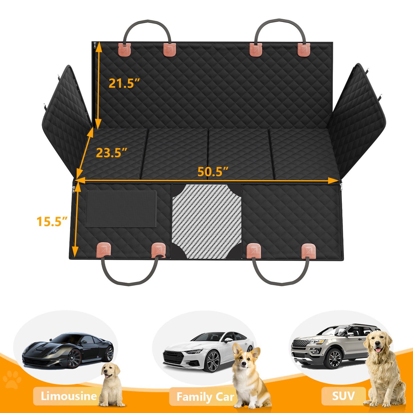 Back Seat Extender for Dogs, Hard Bottom Dog Car Seat Cover - Supports 400lbs, Rear Seat Pet Cover with Mesh Window, Waterproof Dog Hammock for Car SUV and Trucks