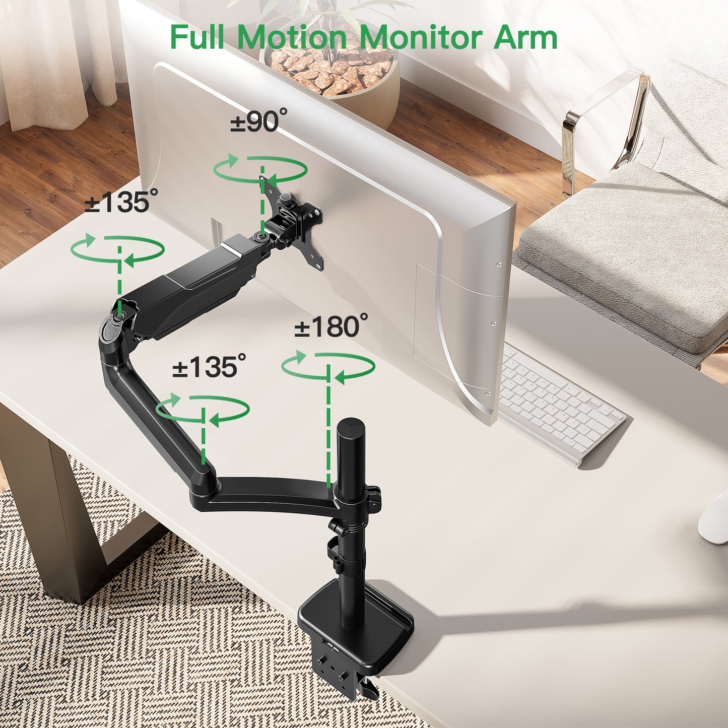 MOUNT PRO Single Long Monitor Arm, 13 to 32 inch Computer Monitor Desk Mount, Extra Long Adjustable Monitor Stand, Tall Monitor Mount with Tilt, Swivel, Rotation,  Hold up to 19.8lbs, VESA 75/100mm