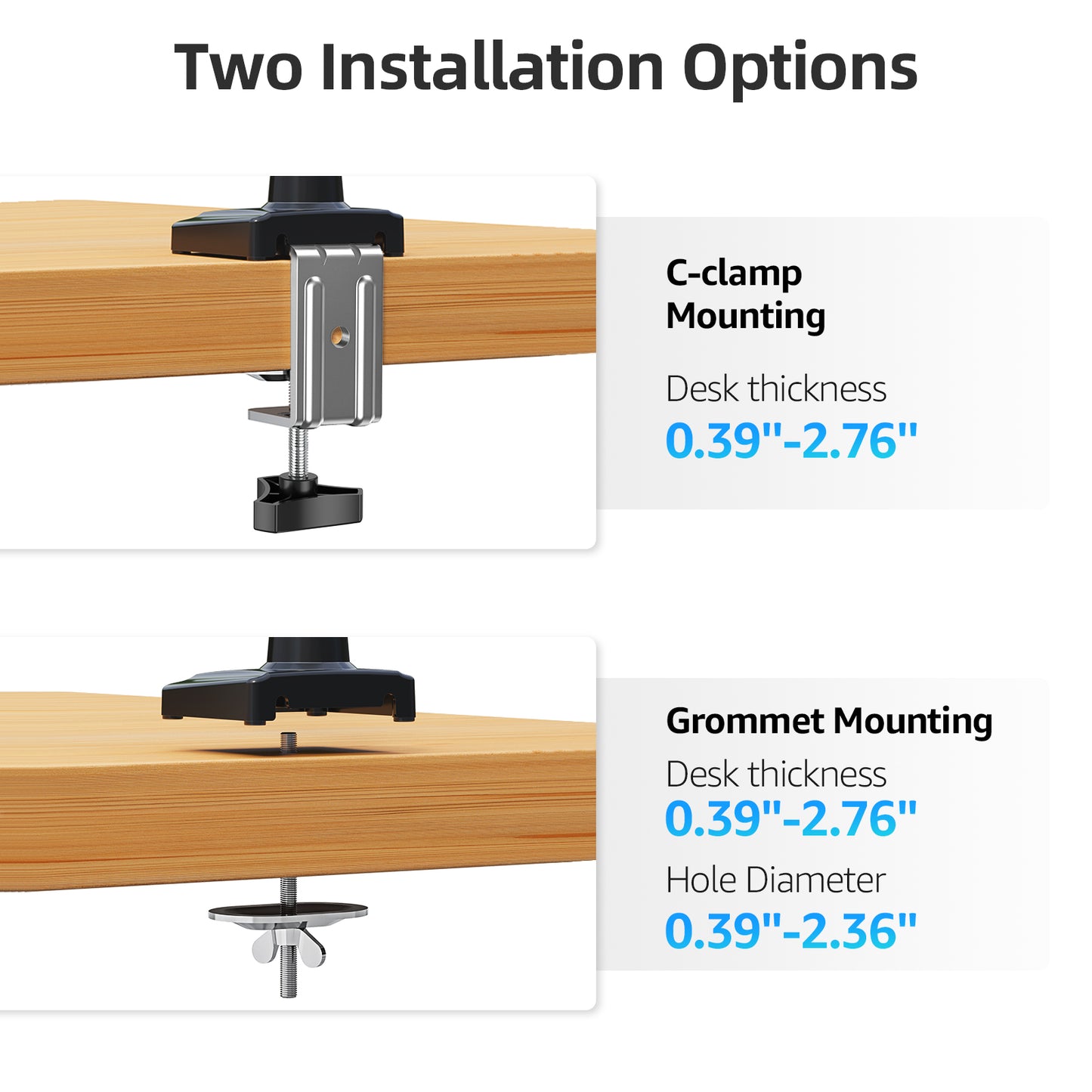 MOUNT PRO Monitor Arm for 13-32 inch Screens, Monitor Desk Mount, Adjustable Height, VESA Mount with Clamp & Grommet Bases, Holds to 19.8 lbs