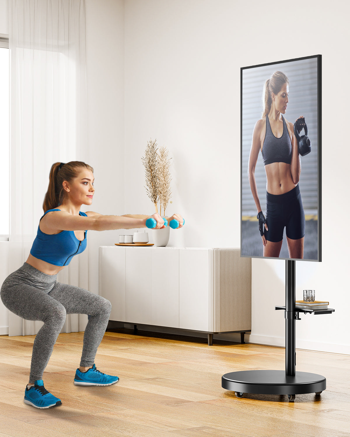 MOUNT PRO TV Rolling Stand - Floor TV Stand Mobile TV Cart for 32 to 60 inch Screens up to 77 lbs,  Rotating TV Stand for Outdoor Home Office Space, Height Adjustable & Metal Shelf, Max VESA 400x400