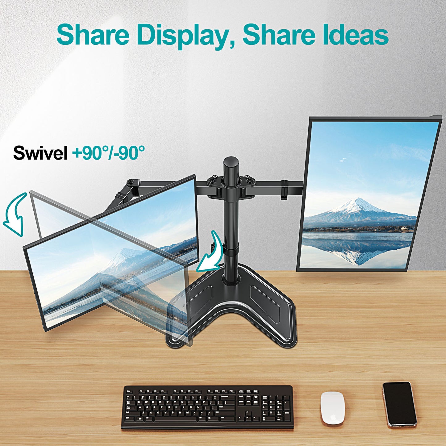 MOUNT PRO Dual Monitor Mount, Free Standing Monitor Stand for 2 Monitors fit 13-27” Screen, Monitor Arm Holds Max 17.6lbs, Monitor Desk Mount with Height Adjustable, Swivel, VESA Mount 75x75 100x100