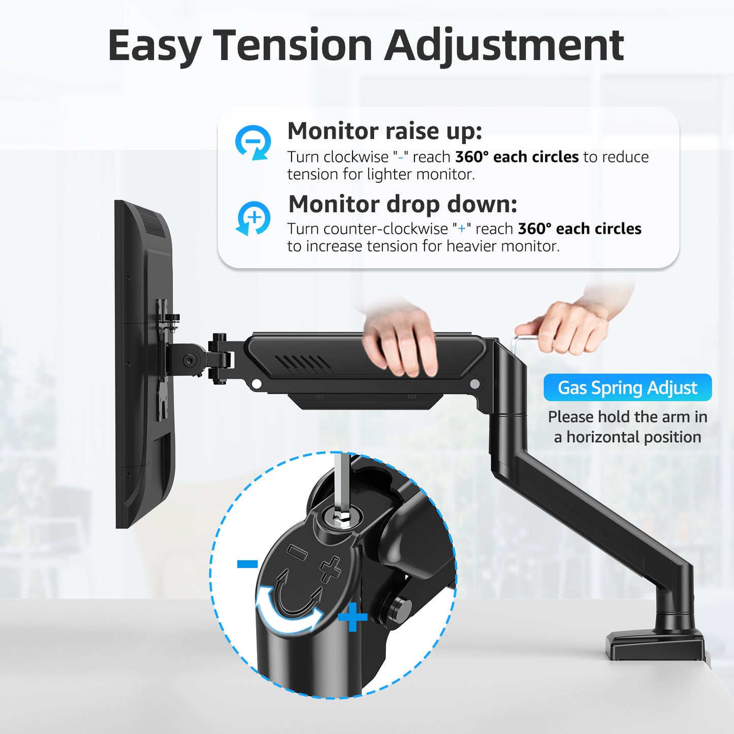 MOUNT PRO Monitor Arm for 13-32 inch Screens, Monitor Desk Mount, Adjustable Height, VESA Mount with Clamp & Grommet Bases, Holds to 19.8 lbs