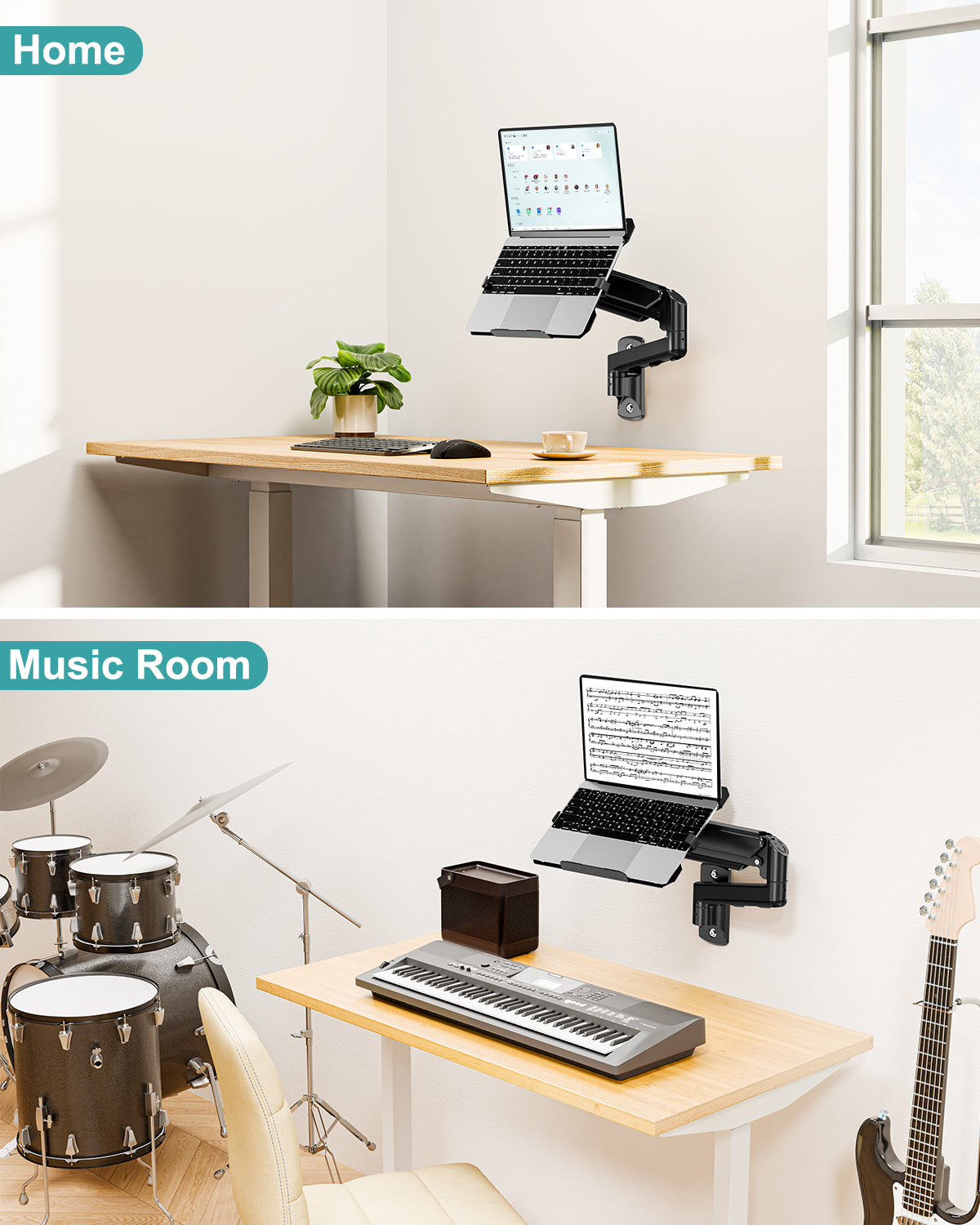 MOUNT PRO Laptop Wall Mount, 2-in-1 Monitor Wall Mount with Vented Tray for 12-17" Notebook/13-32" Computer Screen, Full Motion Adjustable Laptop Holder Stand, Gas Spring Laptop Arm Holds 4.4-22 lbs