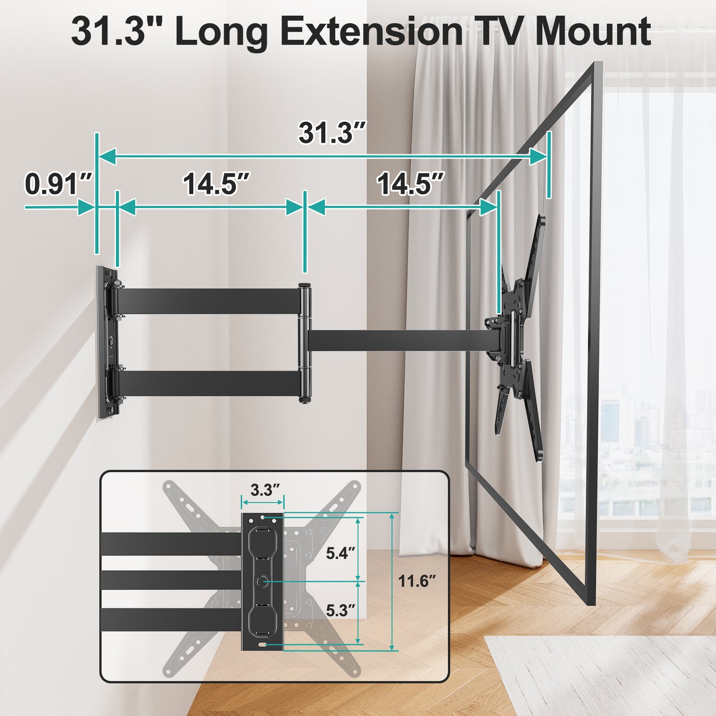 MOUNT PRO Long Arm Corner TV Mount for Most 32-65 Inch TVs TR0075