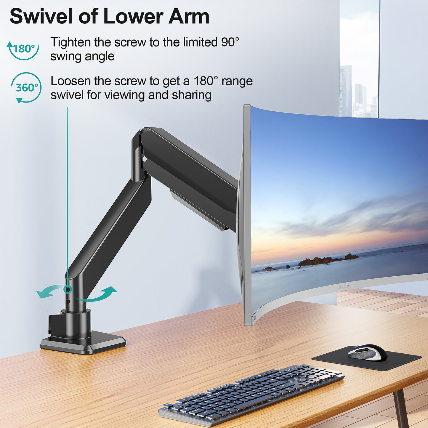 MOUNT PRO Heavy Duty Monitor Arm for 49 inch Ultrawide Screen up to 44 lbs, Single Desk Computer Mount Curved Monitor Stand for Samsung Odyssey G9, Adjustable Gas Spring VESA Mount 75x75 100x100