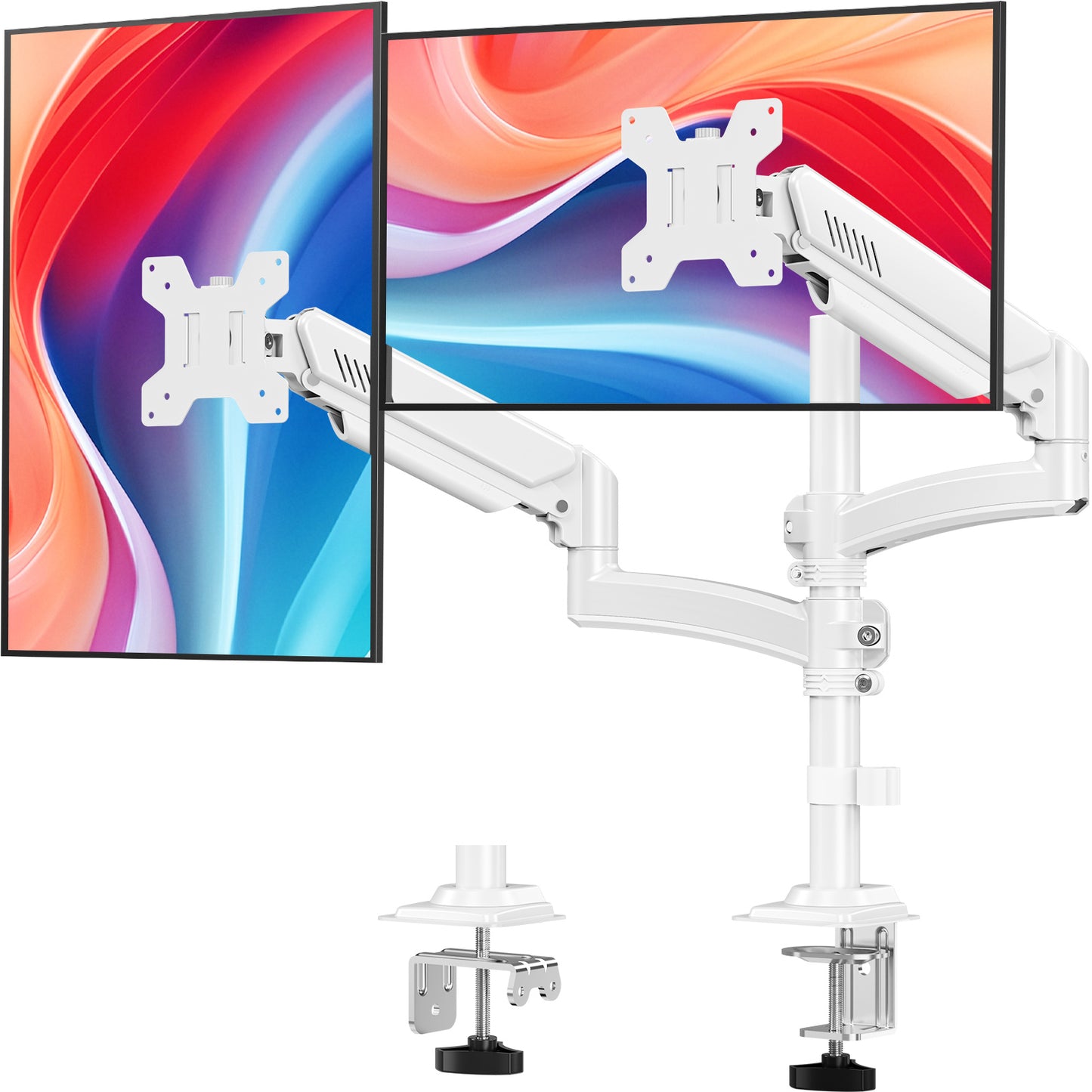 Dual Monitor Stand for Desk, Taller Monitor Arms for 2 Screens up to 32 inch, Ergonomic Adjustable Gas Spring Double Computer Monitor Mount, Holds 4.4-22lbs, VESA 75/100mm, WHITE, Freelift