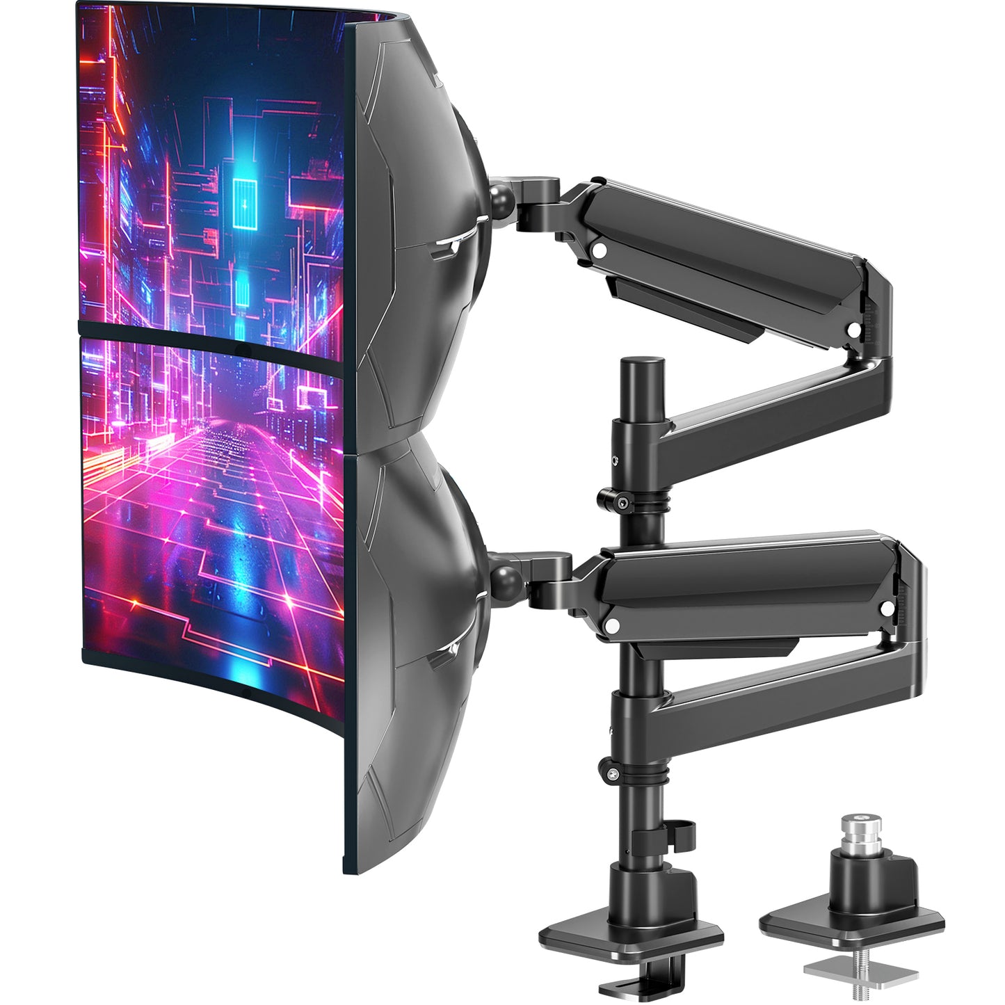 MOUNT PRO Dual Monitor Arm for Max 49" Ultrawide Screens up to 44 lbs, Heavy Duty Extra Tall Monitor Desk Mount, Vertical Stacked Adjustable Dual Monitor Mount, VESA Mount 75x75mm/100x100mm