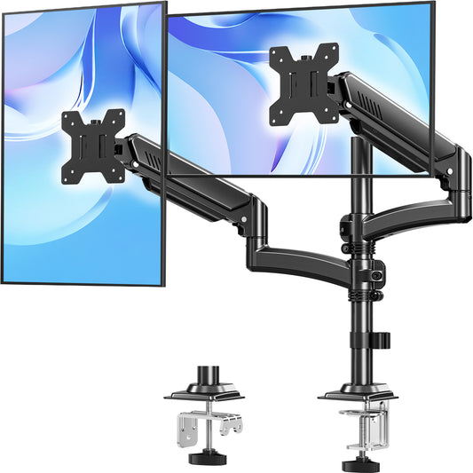 MOUNT PRO Dual Monitor Stand, Dual Monitor Mount Height up to 26.6 inch, Gas Spring Monitors Arm for 13-32 inch Computer, VESA Mount with C-clamp & Grommet Mounting, Holds Max 22 lbs Each