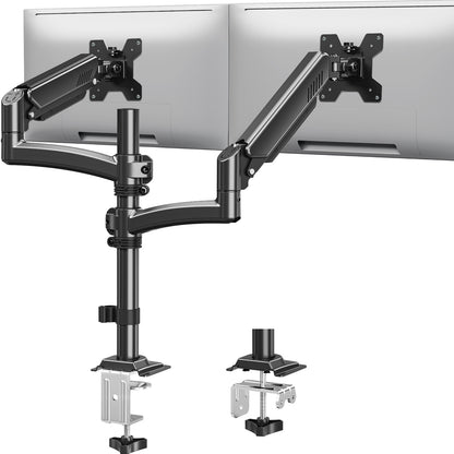 MOUNT PRO Dual Monitor Stand, Dual Monitor Mount Height up to 26.6 inch, Gas Spring Monitors Arm for 13-32 inch Computer, VESA Mount with C-clamp & Grommet Mounting, Holds Max 22 lbs Each