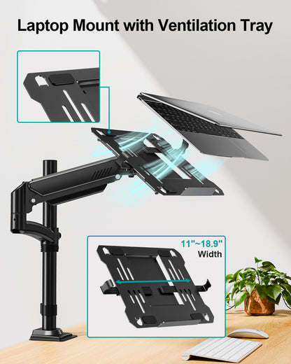 MOUNT PRO Laptop Arm Desk Mount, Single Monitor Stand with VESA Laptop Tray, Adjustable Lap Top Holder for Max 22lbs 17" Notebook & 32" Computer Screen, Swivel Notebook Bracket, Clamp on/Grommet Base