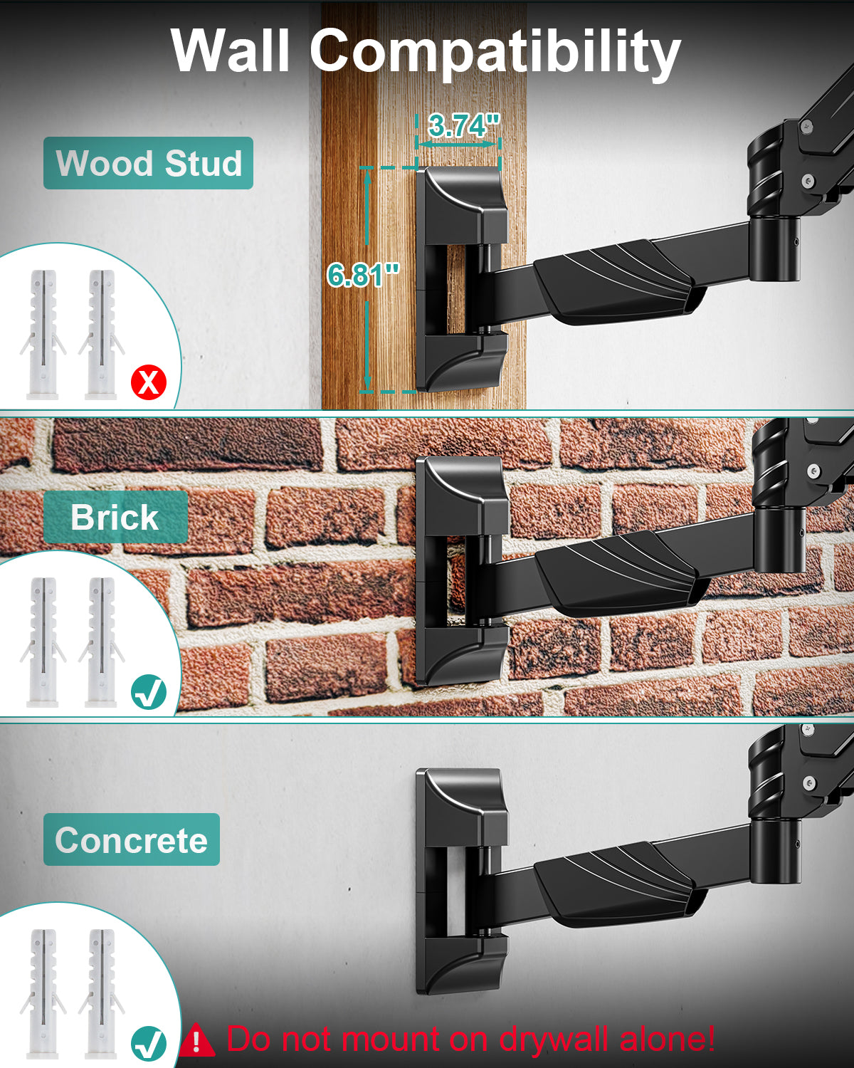 MOUNT PRO Monitor Wall Mount for 17-43" Ultrawide Screens, Single Wall Mount Monitor Arm Holds up to 33.1 lbs,  Full Motion Adjustable Wall Bracket with VESA Extension Kit, Max VESA 200x200mm