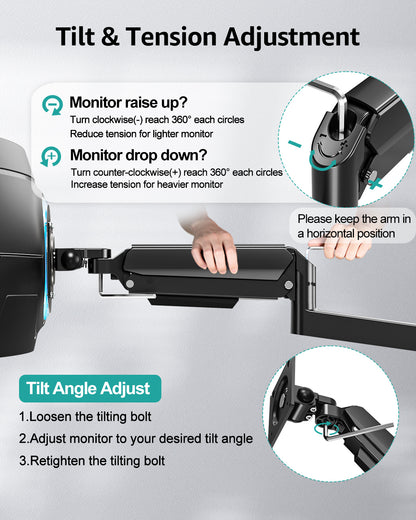 MOUNT PRO Monitor Wall Mount for 22"-49" Ultrawide Flat & Curved Screens, Heavy Duty Single Wall Mount Monitor Arm Holds up to 44 lbs, Full Motion Adjustable Wall Bracket, VESA Mount 75x75mm/100x100mm