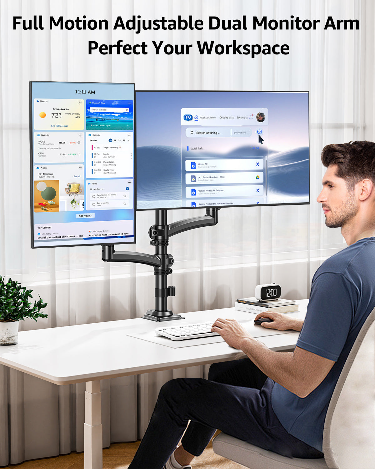 MOUNT PRO Dual Monitor Stand, Dual Monitor Mount Height up to 26.6 inch, Gas Spring Monitors Arm for 13-32 inch Computer, VESA Mount with C-clamp & Grommet Mounting, Holds Max 22 lbs Each