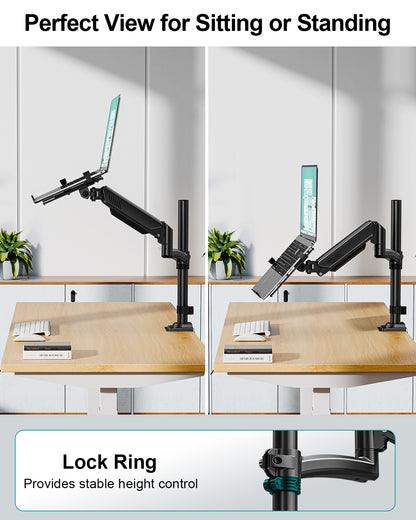 MOUNT PRO Laptop Arm Desk Mount, Single Monitor Stand with VESA Laptop Tray, Adjustable Lap Top Holder for Max 22lbs 17" Notebook & 32" Computer Screen, Swivel Notebook Bracket, Clamp on/Grommet Base