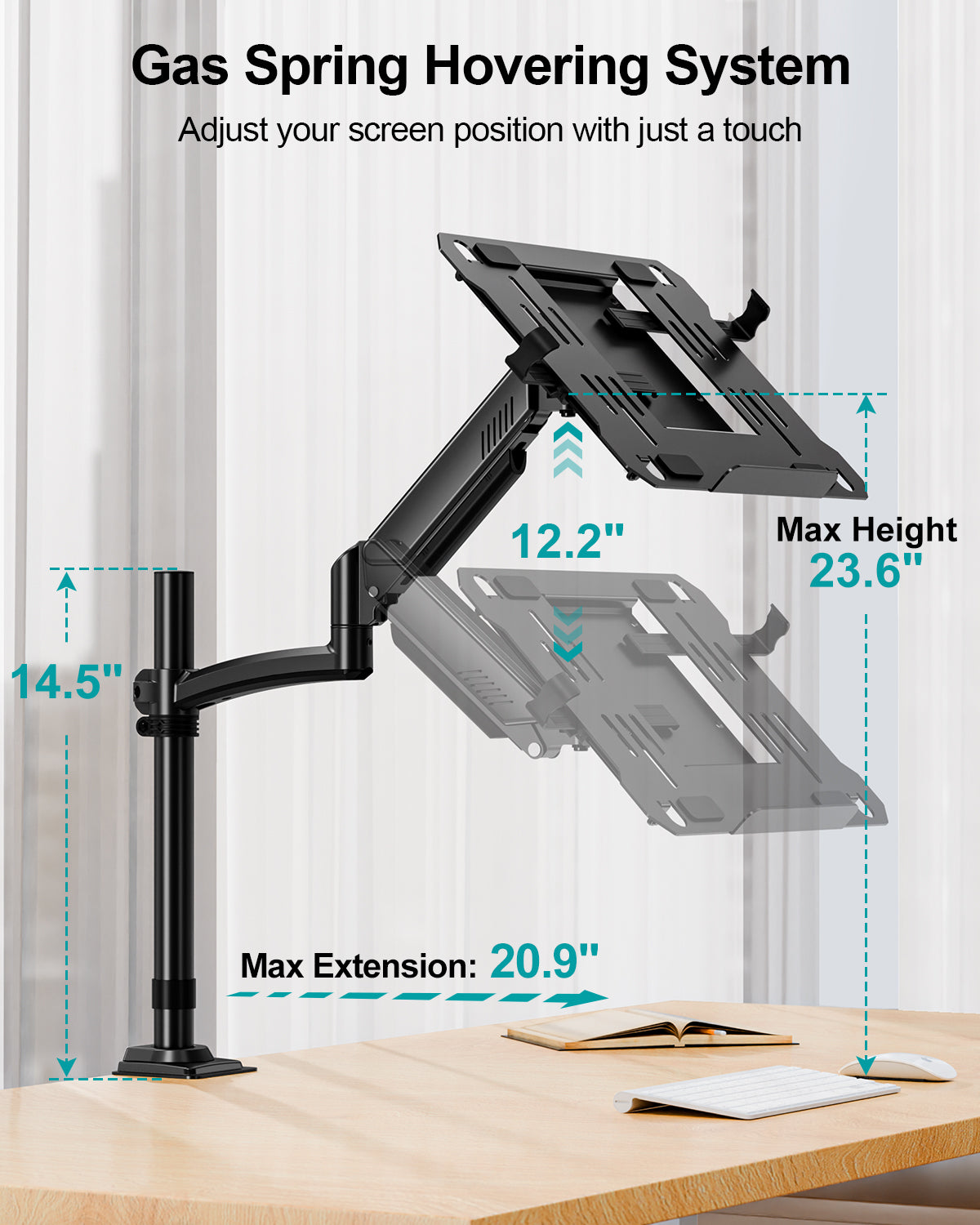 MOUNT PRO Laptop Arm Desk Mount, Single Monitor Stand with VESA Laptop Tray, Adjustable Lap Top Holder for Max 22lbs 17" Notebook & 32" Computer Screen, Swivel Notebook Bracket, Clamp on/Grommet Base