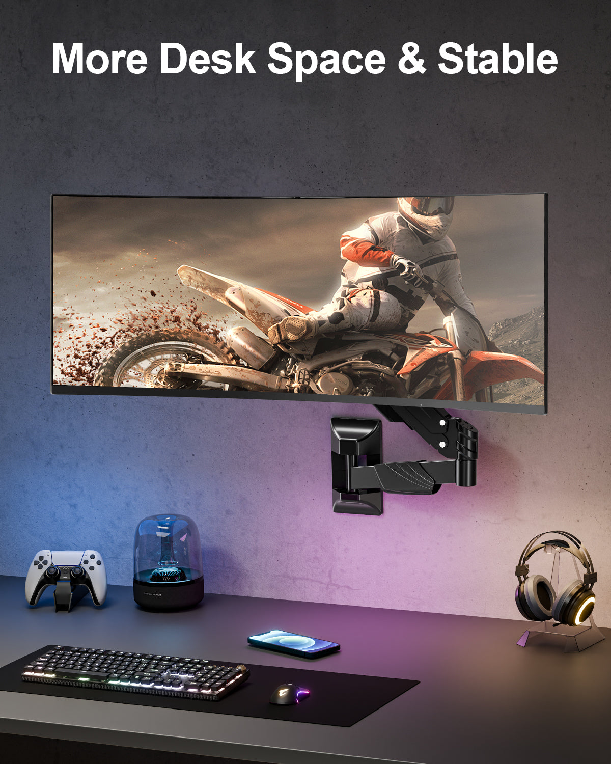 MOUNT PRO Monitor Wall Mount for 17-43" Ultrawide Screens, Single Wall Mount Monitor Arm Holds up to 33.1 lbs,  Full Motion Adjustable Wall Bracket with VESA Extension Kit, Max VESA 200x200mm