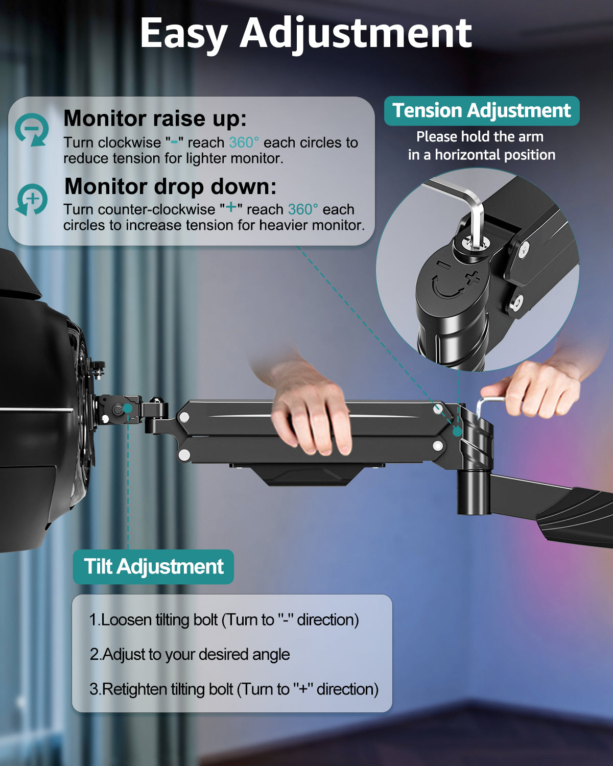MOUNT PRO Monitor Wall Mount for 17-43" Ultrawide Screens, Single Wall Mount Monitor Arm Holds up to 33.1 lbs,  Full Motion Adjustable Wall Bracket with VESA Extension Kit, Max VESA 200x200mm