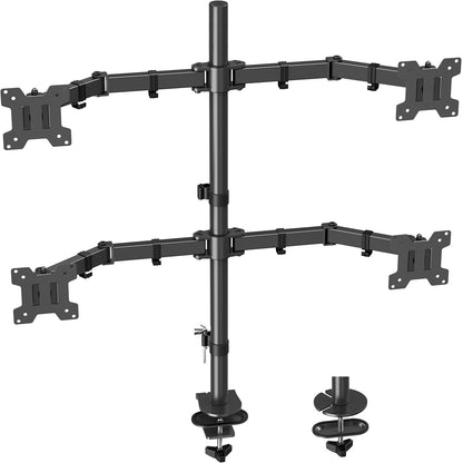 MOUNT PRO 4 Monitor Mount for Max 32" Computer Screens, Up to 17.6lbs Each Quad Monitor Stand for Desk, Fully Adjustable Stacked 4 Desk Arm with Tilt, Swivel, Rotation, VESA 75x75/100x100mm