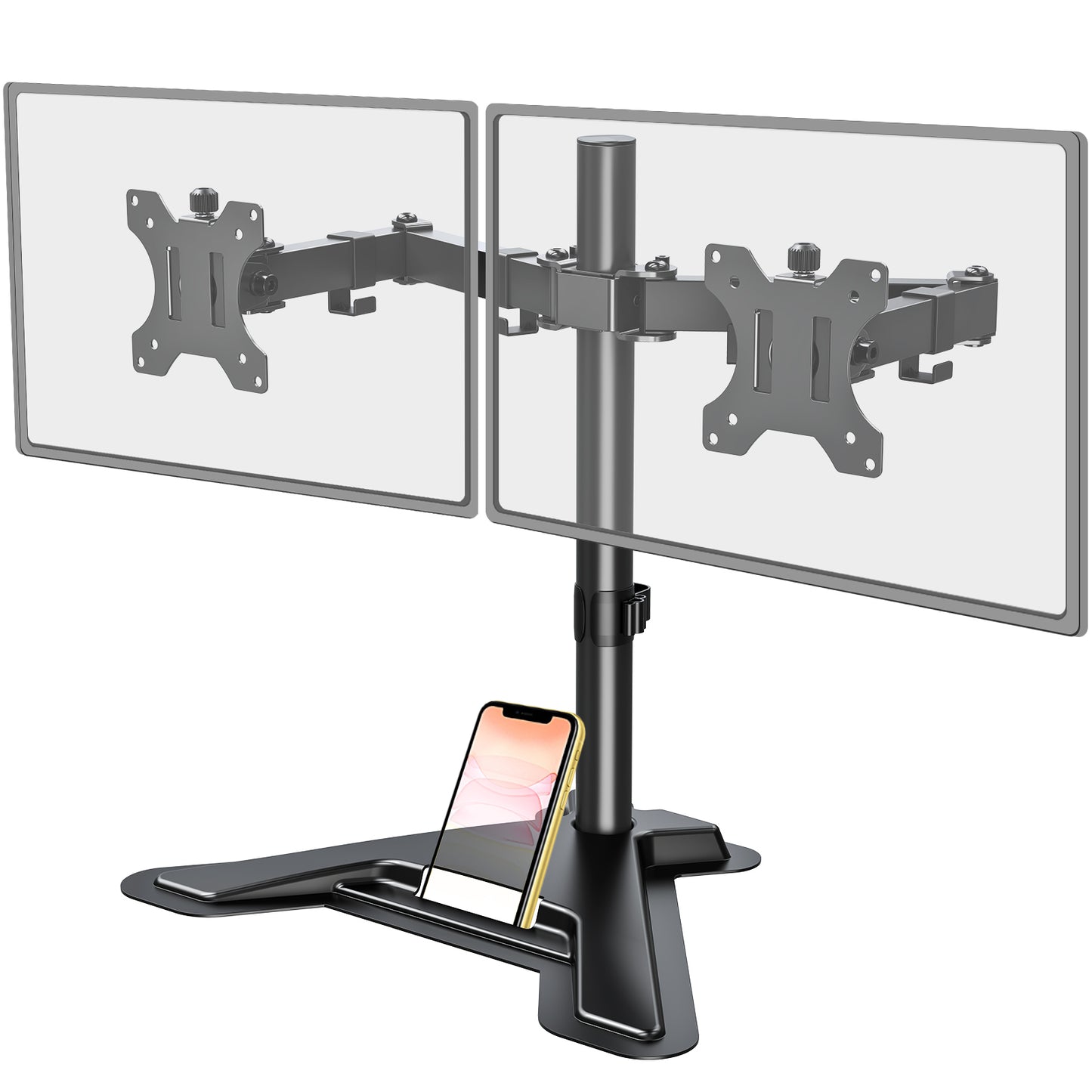 MOUNT PRO Dual Monitor Stand - Free Standing Full Motion Monitor Desk Mount Fits 2 Screens up to 27 inches,17.6lbs with Height Adjustable, Swivel, Tilt, Rotation, VESA 75x75 100x100