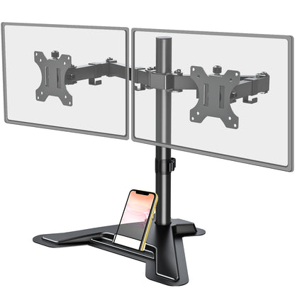 MOUNT PRO Dual Monitor Stand - Free Standing Full Motion Monitor Desk Mount Fits 2 Screens up to 27 inches,17.6lbs with Height Adjustable, Swivel, Tilt, Rotation, VESA 75x75 100x100