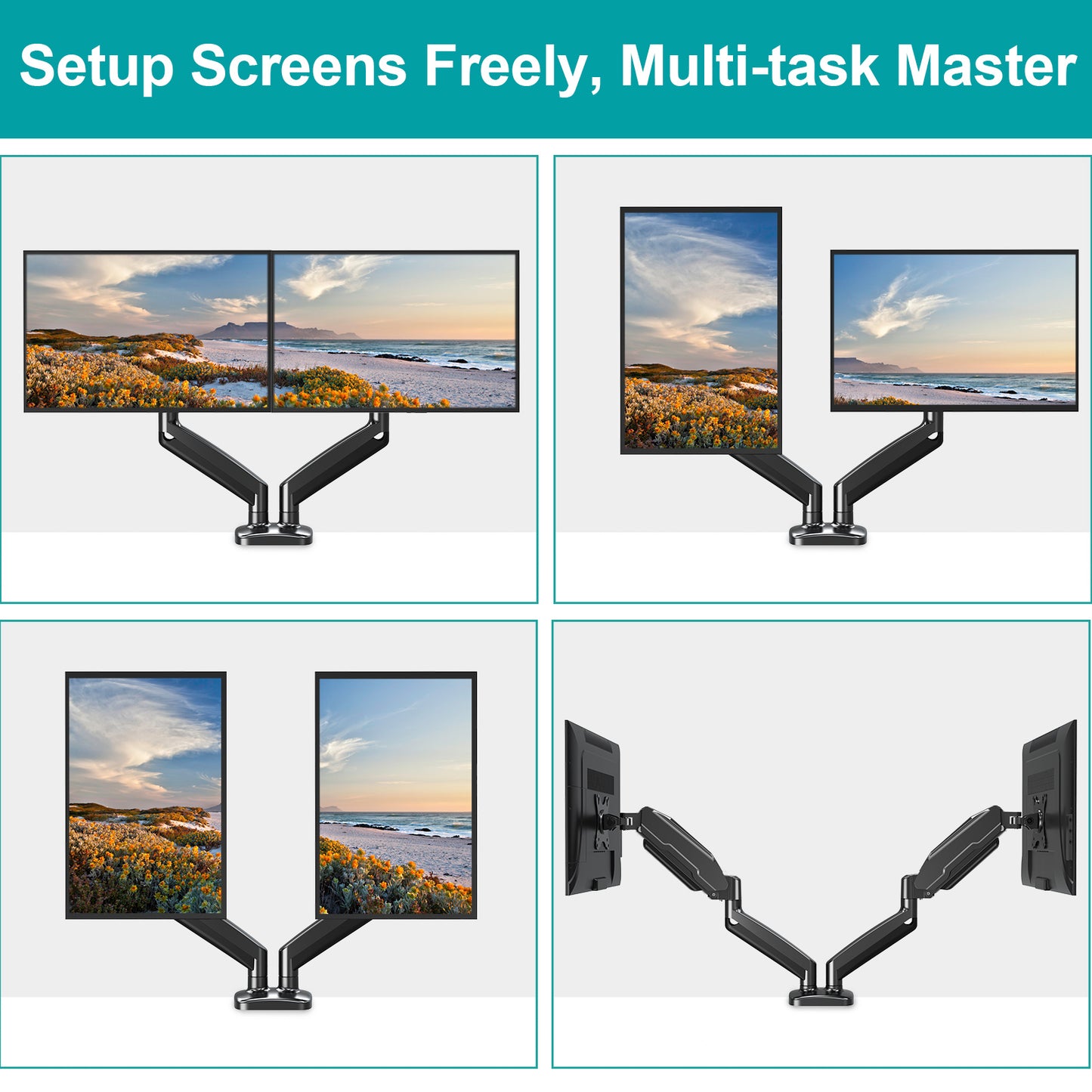 MOUNT PRO Dual Monitor Mount Fits 13 to 32 Inch Computer Screen, Height Adjustable Monitor Stand for 2 Monitors, Gas Spring Monitor Arm Holds up to 17.6lbs Each, Monitor Desk VESA Mount 75x75, 100x100