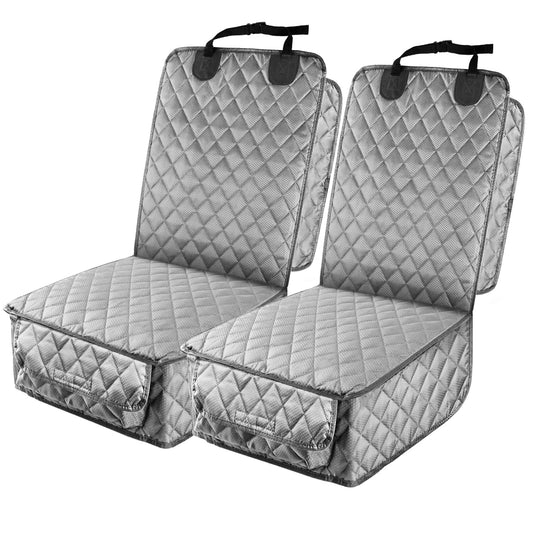 PETICON Waterproof Front Seat Car Cover 2 Pack, Full Protection Dog Car Seat Cover with Side Flaps, Nonslip Scratchproof Captain Chair Seat Cover Fits for Cars, Trucks, SUVs, Jeep, Gray