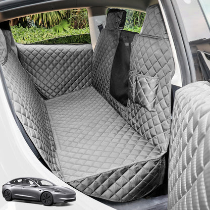 PETICON Dog Seat Covers for Tesla Model 3 & Y Back Seat with 2 Pack Door Protectors, 100% Waterproof Dog Hammock for Tesla with Mesh Window & Headrest Protection Prevents Scratches and Scuffs (Gray)