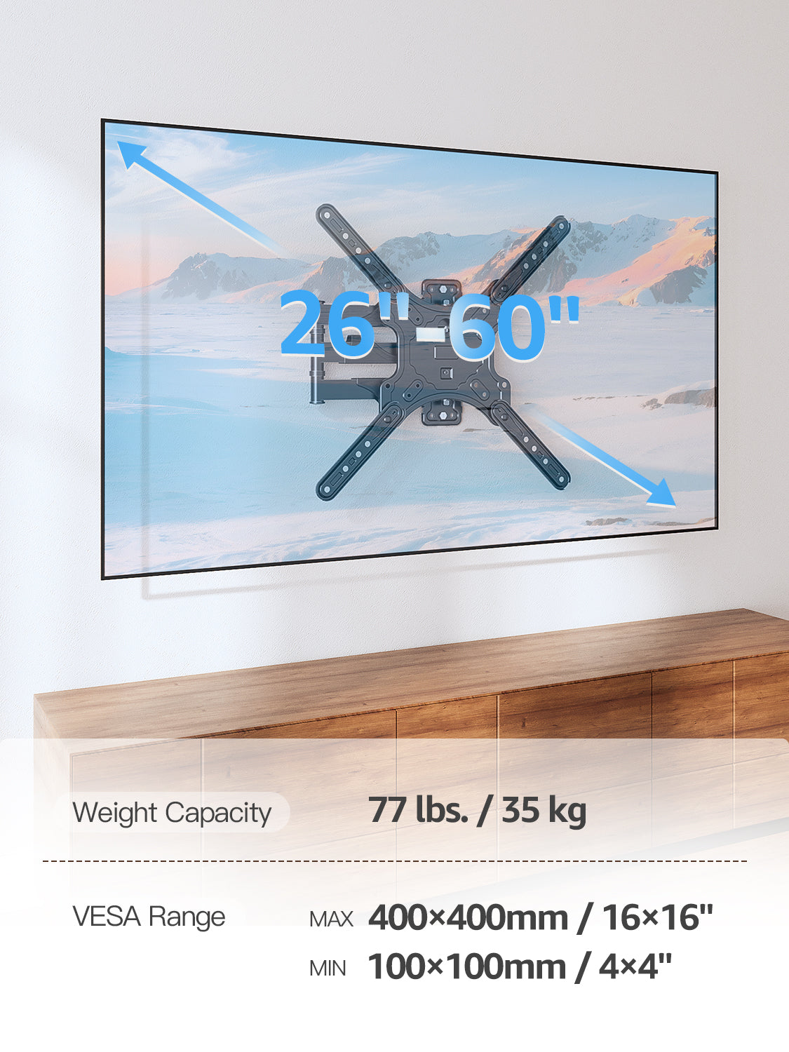MOUNT PRO Full Motion TV Wall Mount for Most 20-55 inch Flat Curved TVs,Tilting TV Mount with Swivels Articulating Arms Max VESA 400X400mm, 77lbs