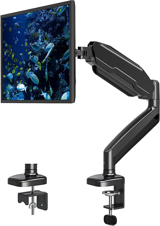 MOUNT PRO Single Monitor Desk Mount - Articulating Gas Spring Monitor Arm, Removable VESA Mount Desk Stand with Clamp and Grommet Base - Fits 13 to 32 Inch LCD Computer Monitors, VESA 75x75, 100x100
