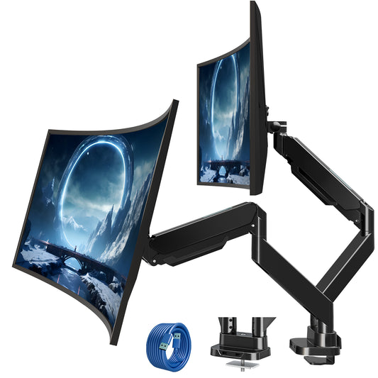 MOUNT PRO Dual Monitor Desk Mount for 39" Ultrawide Screen up to 33lbs, Heavy Duty Monitor Arm Double Gas Spring Arms for 2 Monitors, Adjustable Computer Monitor Stand with USB, VESA 75x75 100x100