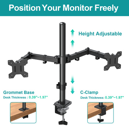 MOUNT PRO Dual Monitor Mount Fits 13-32 Inch/17.6lbs LCD Screen, Computer Monitor Desk Mount, Articulating Monitor Arm, Height Adjustable Monitor Stand for 2 Monitors, VESA Mount 75x75/100x100mm