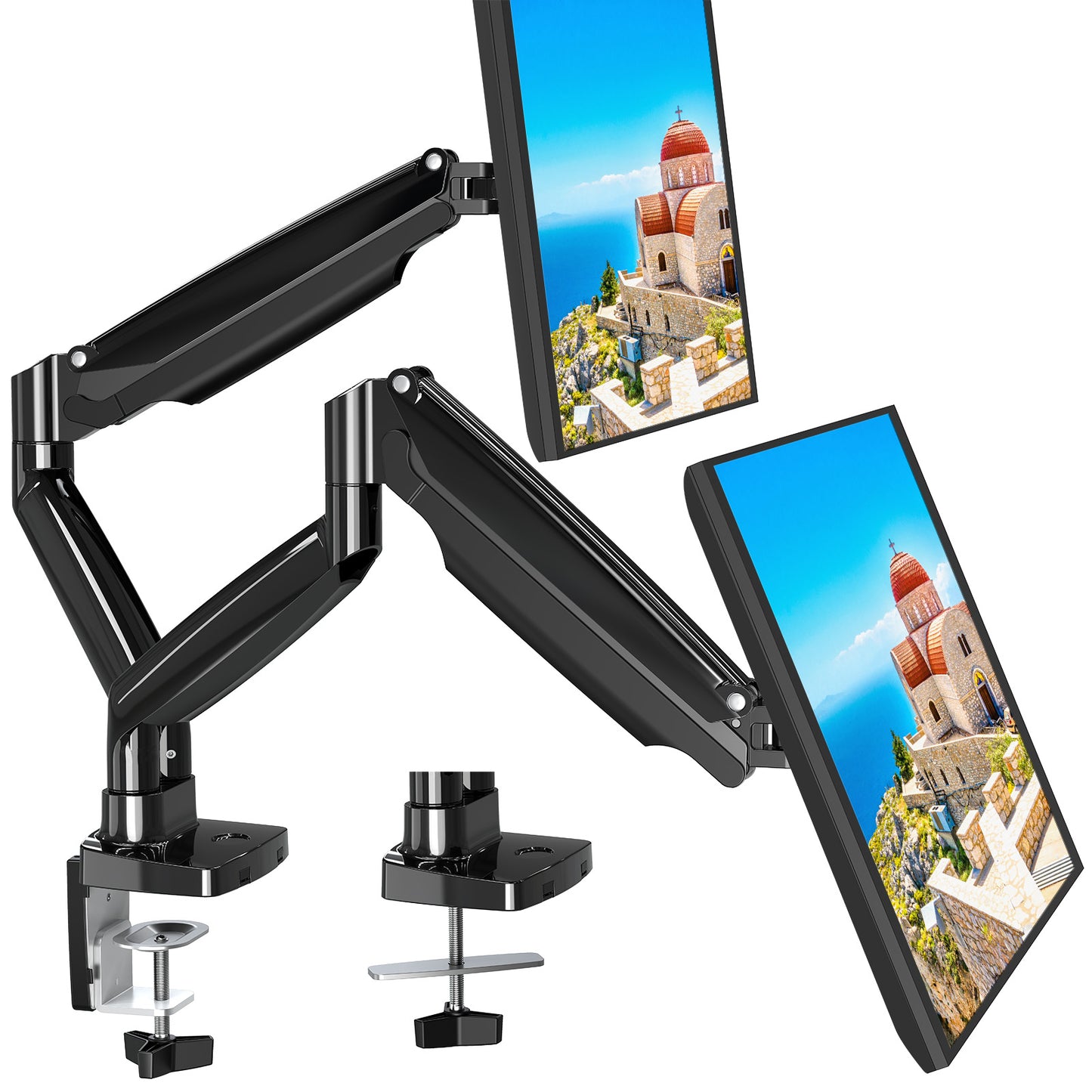 MOUNT PRO Dual Monitor Desk Mount fits 22” to 35” Ultrawide Computer Screen, Holds up to 26.4lbs Each, Fully Adjustable Long Monitor Arm for Two Monitors, Gas Spring Monitor Stand, 100x100 VESA Mount