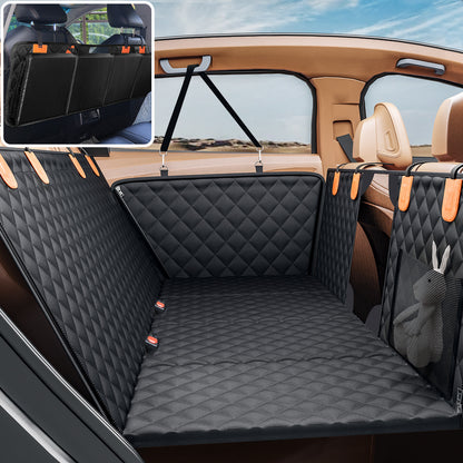 Back Seat Extender for Dogs, Hard Bottom Dog Car Seat Cover - Supports 400lbs, Rear Seat Pet Cover with Mesh Window, Waterproof Dog Hammock for Car SUV and Trucks