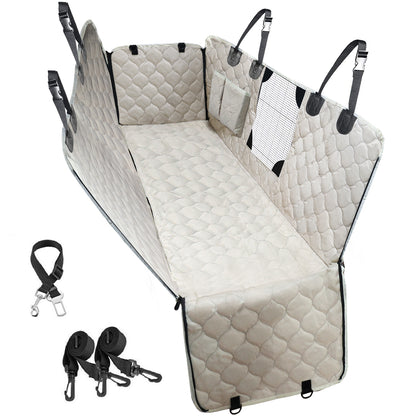PETICON Dog Car Seat Cover with Mesh Window, 100% Waterproof Pet Seat Cover for Back Seat, Scratchproof Dog Hammock for Cars, Trucks, SUVs, Jeeps, Beige