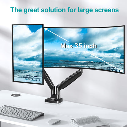 MOUNT PRO Dual Monitor Desk Mount fits 22” to 35” Ultrawide Computer Screen, Holds up to 26.4lbs Each, Fully Adjustable Long Monitor Arm for Two Monitors, Gas Spring Monitor Stand, 100x100 VESA Mount