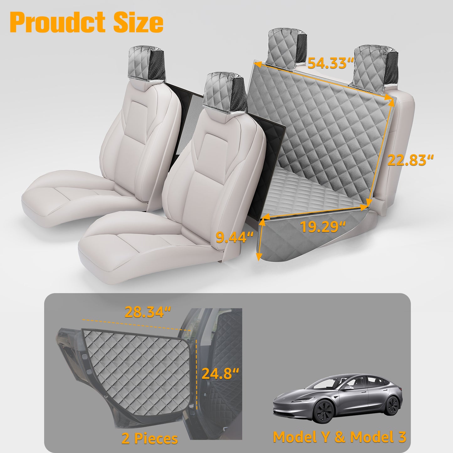PETICON Dog Seat Covers for Tesla Model 3 & Y Back Seat with 2 Pack Door Protectors, 100% Waterproof Dog Hammock for Tesla with Mesh Window & Headrest Protection Prevents Scratches and Scuffs (Gray)