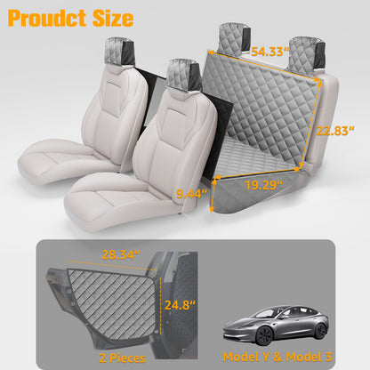 PETICON Dog Seat Covers for Tesla Model 3 & Y Back Seat with 2 Pack Door Protectors, 100% Waterproof Dog Hammock for Tesla with Mesh Window & Headrest Protection Prevents Scratches and Scuffs (Gray)