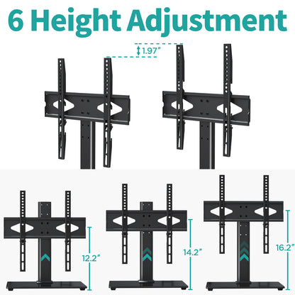 MOUNT PRO Universal TV Stand with Swivel Mount for 37-50 inch TVs Flat Screens, 5 Level Height Adjustable Tempered Glass Base Holds up to 88 lbs