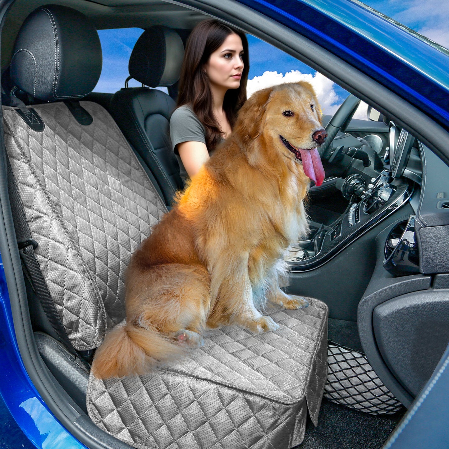 PETICON Waterproof Front Seat Car Cover 2 Pack, Full Protection Dog Car Seat Cover with Side Flaps, Nonslip Scratchproof Captain Chair Seat Cover Fits for Cars, Trucks, SUVs, Jeep, Gray