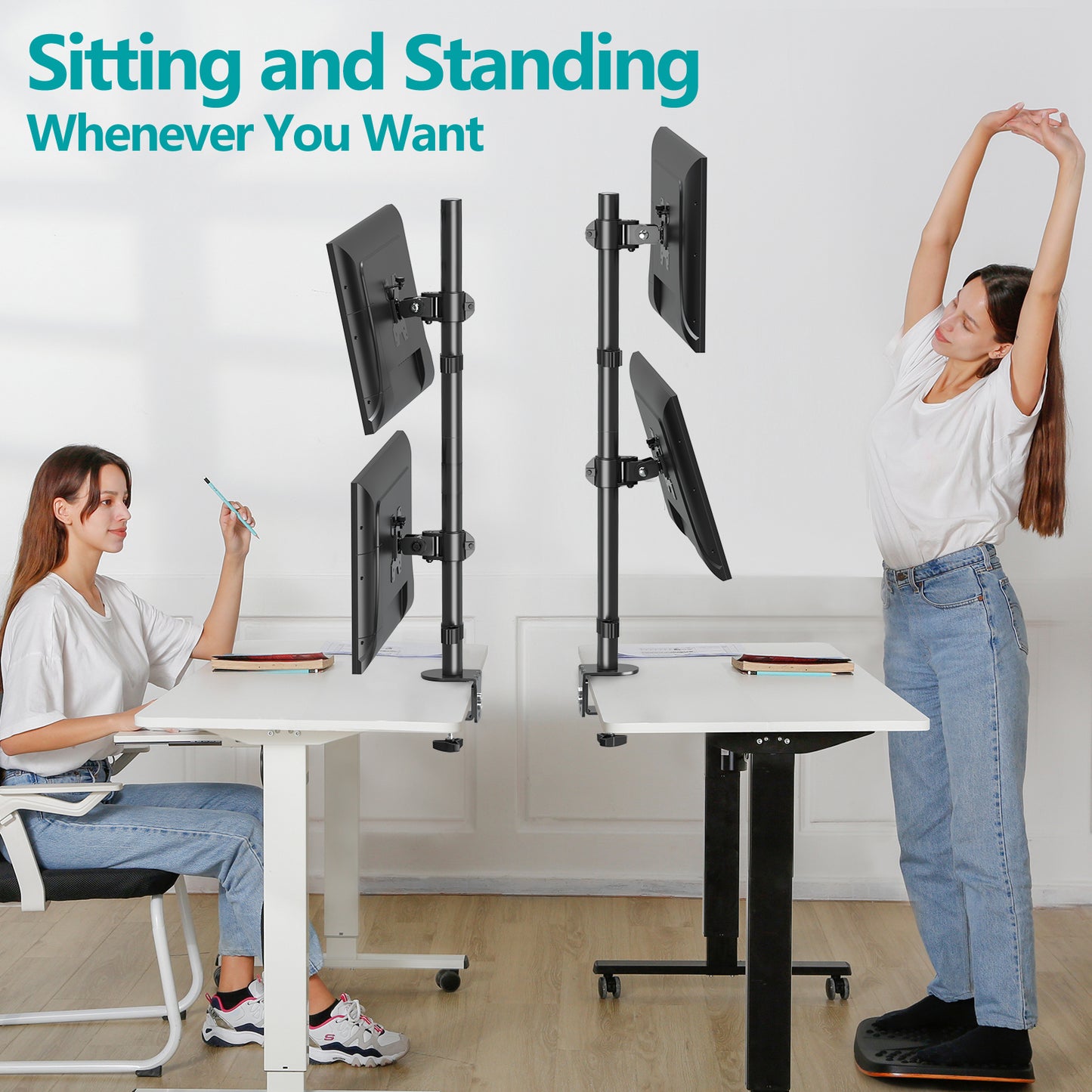 MOUNT PRO Vertical Dual Monitor Stand, Stacked Monitor Mount for 2 Monitors Up to 32 inches, Computer Monitor Arm with Swivel, Tilt, Height Adjustable, Each Monitor Desk Mount Holds up to 17.6 lbs