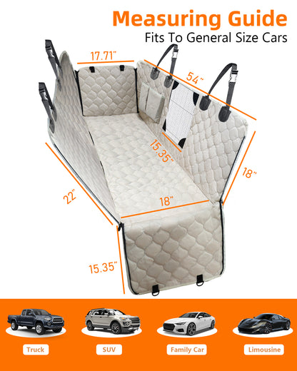 PETICON Dog Car Seat Cover with Mesh Window, 100% Waterproof Pet Seat Cover for Back Seat, Scratchproof Dog Hammock for Cars, Trucks, SUVs, Jeeps, Beige