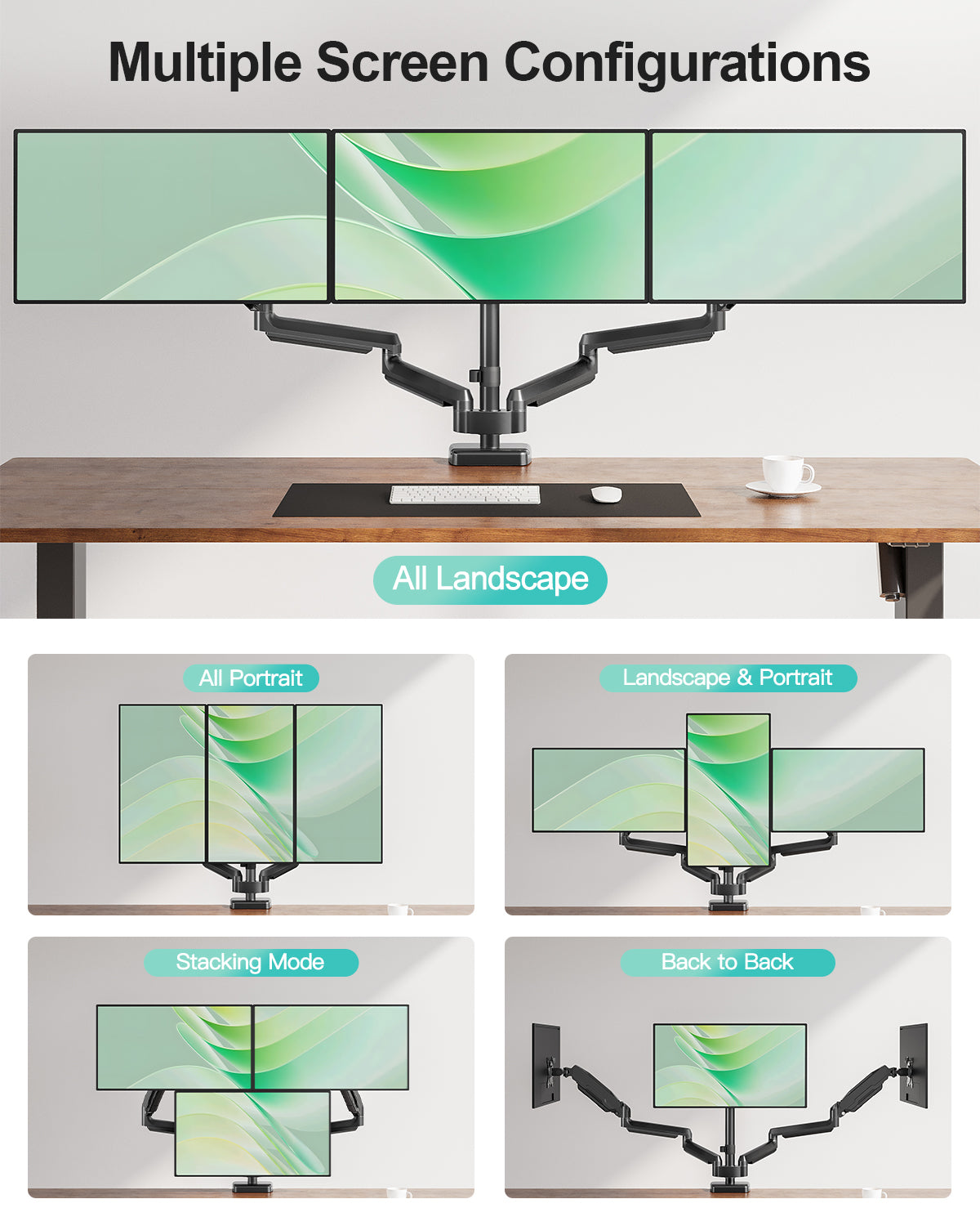MOUNT PRO Triple Monitor Mount for Max 32" Screens, Up to 19.8lbs Each Adjustable 3 Monitor Desk Mount with Swivel, Tilt, Rotation, Full Motion Gas Spring Heavy Duty Arm, VESA 75x75/100x100mm