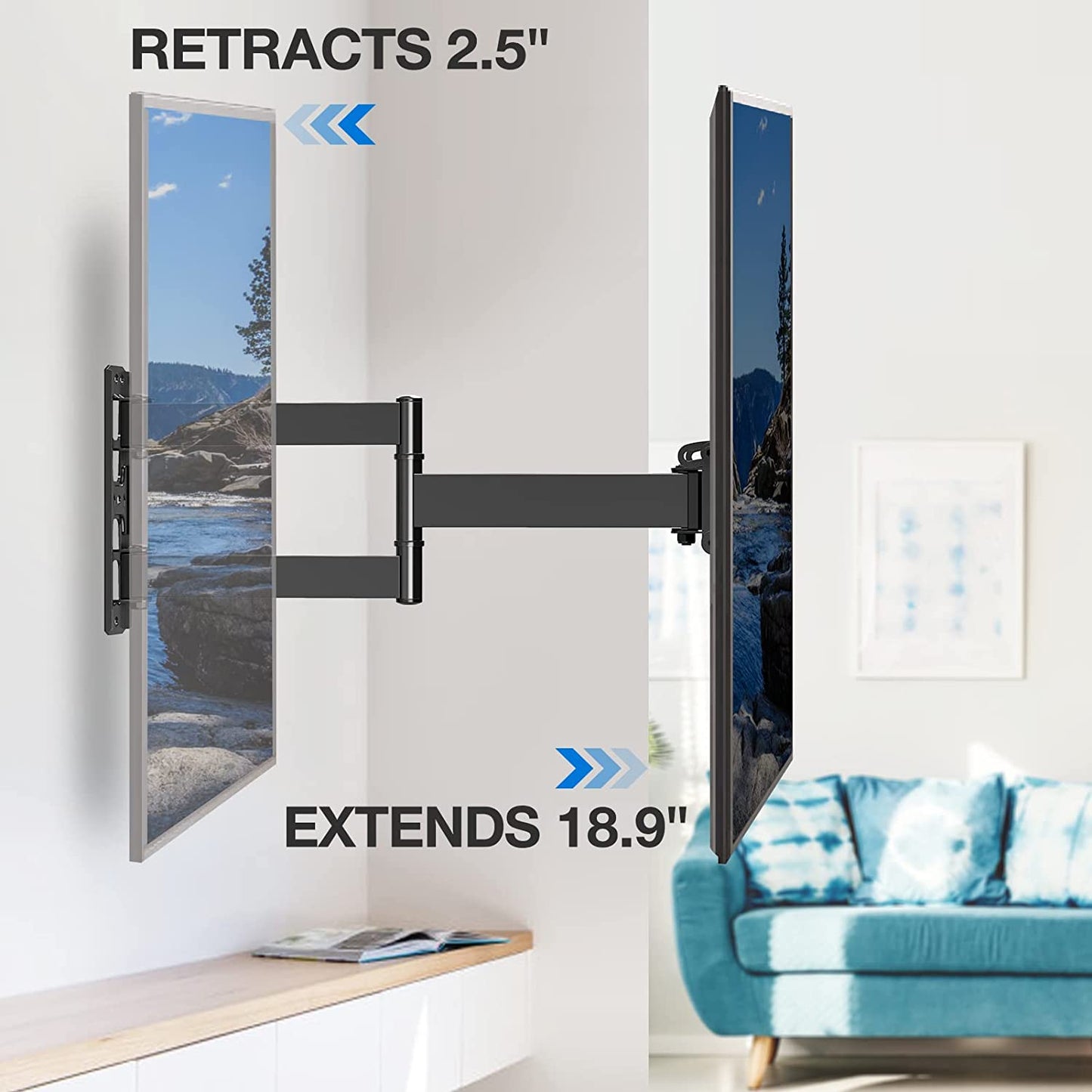 MOUNT PRO Full Motion TV Wall Mount for Most 26-55 Inch TVs, Tilting TV Mount Bracket with Swivels Articulating Arms Max VESA 400X400mm, 88lbs