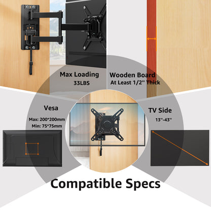 GOFORWILD Lockable RV TV Mount, Full Motion RV Mount for Most 13-43 inch TV, TV Wall Mount for Camper Truck Trailer Marine Boat Motor Home, Max VESA 200x200mm, up to 33LBS, 7021