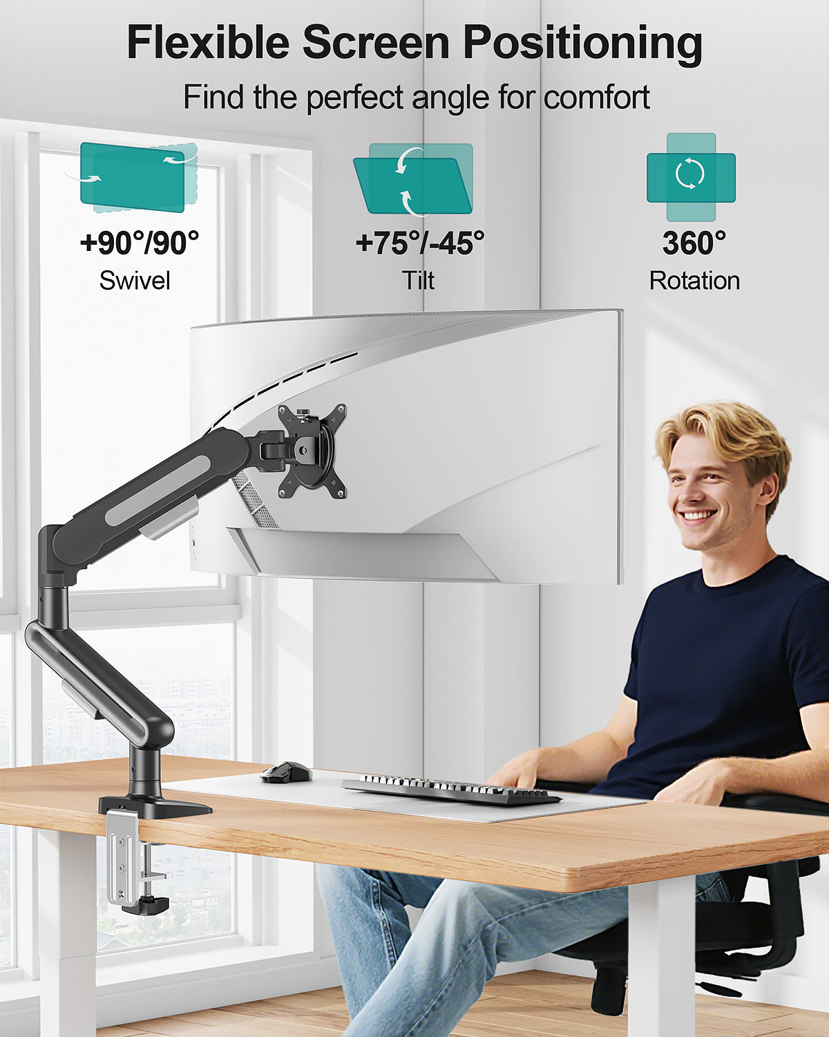 MOUNT PRO Single Monitor Desk Mount for Max 40 Inch Screens, Adjustable Gas Spring Monitor Arm Holds up to 26.5lbs, Computer Monitor Stand with Clamp and Grommet Base, VESA Mount 75x75mm/100x100mm