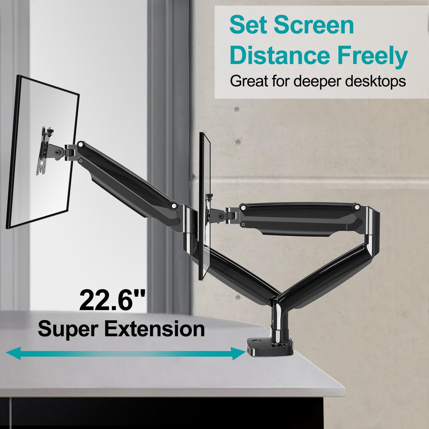 MOUNT PRO Dual Monitor Desk Mount fits 22” to 35” Ultrawide Computer Screen, Holds up to 26.4lbs Each, Fully Adjustable Long Monitor Arm for Two Monitors, Gas Spring Monitor Stand, 100x100 VESA Mount