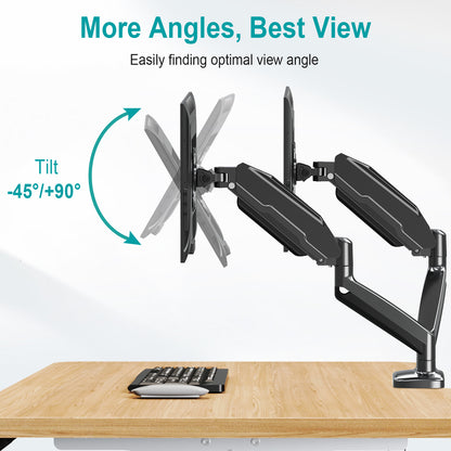 MOUNT PRO Dual Monitor Mount Fits 13 to 32 Inch Computer Screen, Height Adjustable Monitor Stand for 2 Monitors, Gas Spring Monitor Arm Holds up to 17.6lbs Each, Monitor Desk VESA Mount 75x75, 100x100