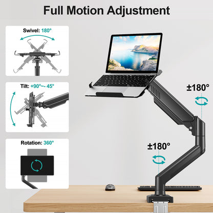 MOUNT PRO Laptop Arm Mount for Desk, 2 in 1 Function Monitor Laptop Stand, Fits Max 17" Notebook and 32" Computer Screen, Aluminum Single Monitor Holder with Adjustable Tray, Holds up to 22lbs
