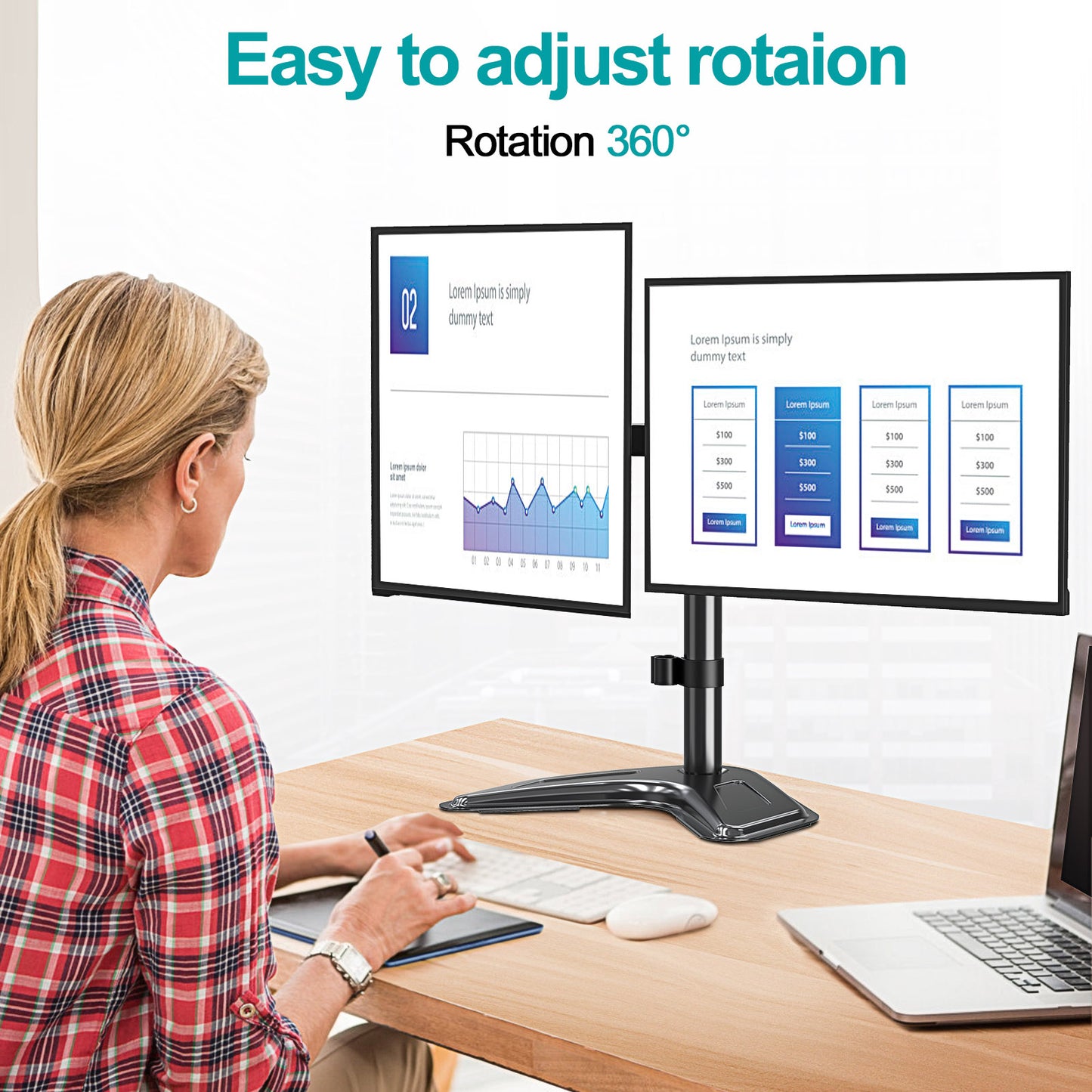 MOUNT PRO Dual Monitor Mount, Free Standing Monitor Stand for 2 Monitors fit 13-27” Screen, Monitor Arm Holds Max 17.6lbs, Monitor Desk Mount with Height Adjustable, Swivel, VESA Mount 75x75 100x100